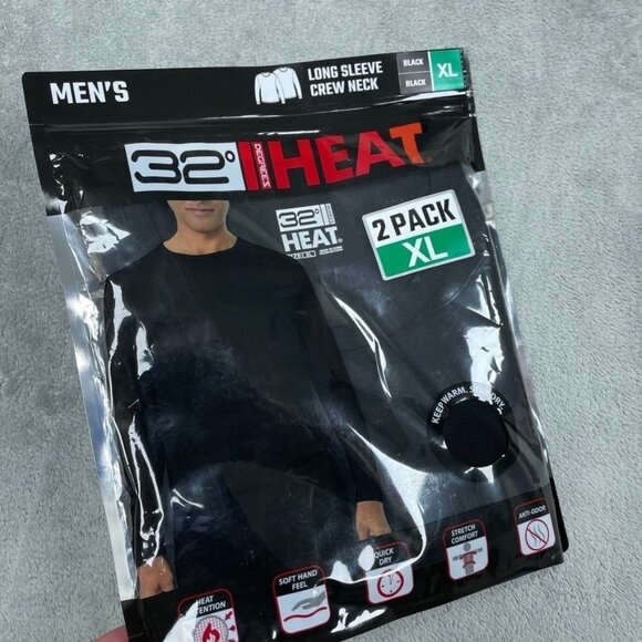 32 Degrees Heat Long Sleeve Crew Neck Shirts 2-Pack XL Black a0837 - Picture 1 of 6